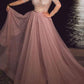 Pink Solid Color Sequins Glitter High Stand Collar Long Sleeve Women's Ball Gown