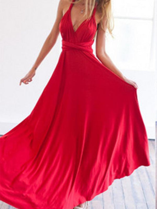 Red Backless Lacing V-Neck Spaghetti Straps Women Maxi Dresses Elegant Dress Evening Dress