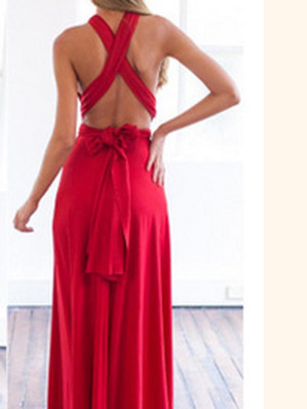 Red Backless Lacing V-Neck Spaghetti Straps Women Maxi Dresses Elegant Dress Evening Dress