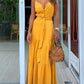 Button belt v-neck spaghetti straps women maxi dress beach dress