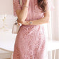 Lace ruffle round neck short sleeve women midi dresses lace dress cocktail dress