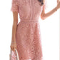 Lace ruffle round neck short sleeve women midi dresses lace dress cocktail dress