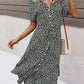 Floral Print Buttons Belt V-Neck Short Sleeve Midi Dresses Women's Summer Dress