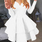 Solid Color Draped Double Deck Boat Neck Long Sleeve Mini Dresses Women's Party Dress