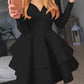 Solid Color Draped Double Deck Boat Neck Long Sleeve Mini Dresses Women's Party Dress