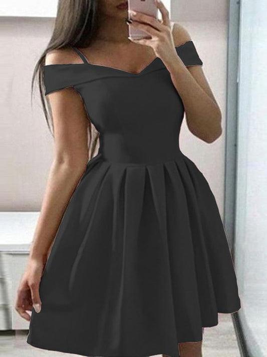 Zipper Bandeau Pleated Spaghetti Straps Beautiful A-Line Mini Dress Ladies Elegant Dress