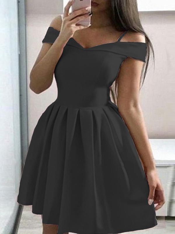 Zipper Bandeau Pleated Spaghetti Straps Beautiful A-Line Mini Dress Ladies Elegant Dress