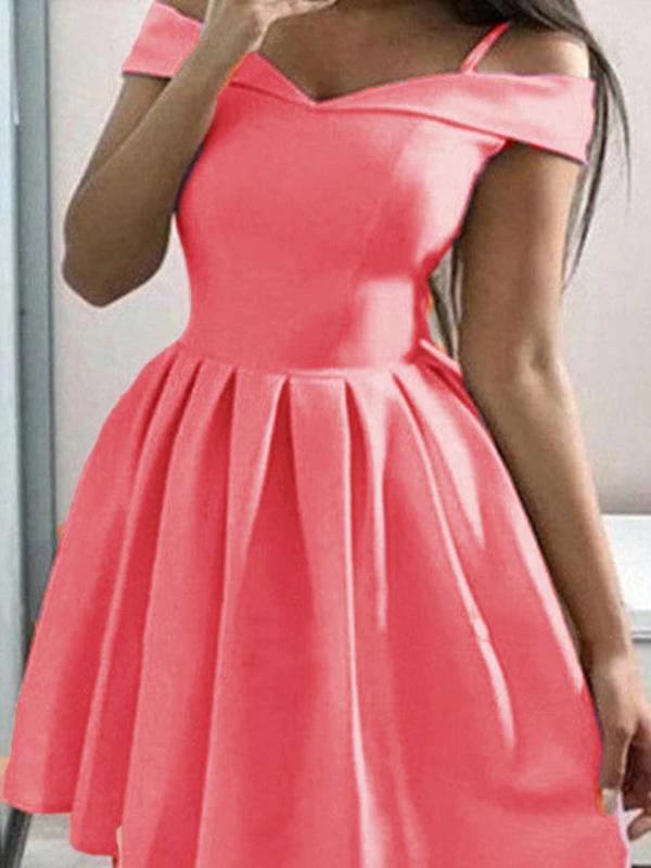 Zipper Bandeau Pleated Spaghetti Straps Beautiful A-Line Mini Dress Ladies Elegant Dress