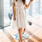 White Crochet Lace Cut Out Round Neck Short Sleeve Women Midi Dress Lace Dress Cocktail Dress