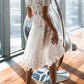 White Crochet Lace Cut Out Round Neck Short Sleeve Women Midi Dress Lace Dress Cocktail Dress