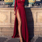 Slit Off Shoulder V Neck Long Sleeve Women Maxi Dresses Evening Dress