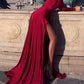 Slit Off Shoulder V Neck Long Sleeve Women Maxi Dresses Evening Dress