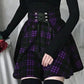 Checkered Lacing High Waisted A-Line Mini Skirt Skater Skirt Pleated Skirt Women Fashion