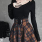 Checkered Lacing High Waisted A-Line Mini Skirt Skater Skirt Pleated Skirt Women Fashion