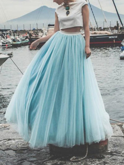 Mesh Draped High Waist Maxi Skirt Women Fashion Tulle Skirt