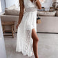 Patchwork Lace Slit V-Neck Spaghetti Straps High Waist Oversize Ladies Fashion Jumpsuit