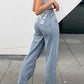 Butterfly Print Pockets High Waist Women Boyfriend Jeans