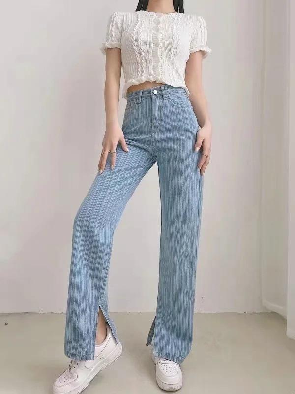 Pockets Slit High Waist Women's Boyfriend Jeans