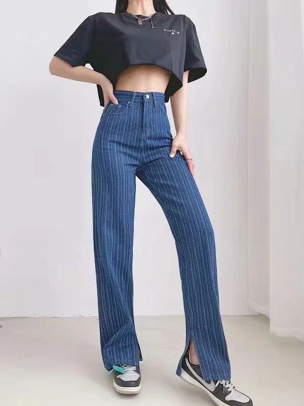 Pockets Slit High Waist Women's Boyfriend Jeans