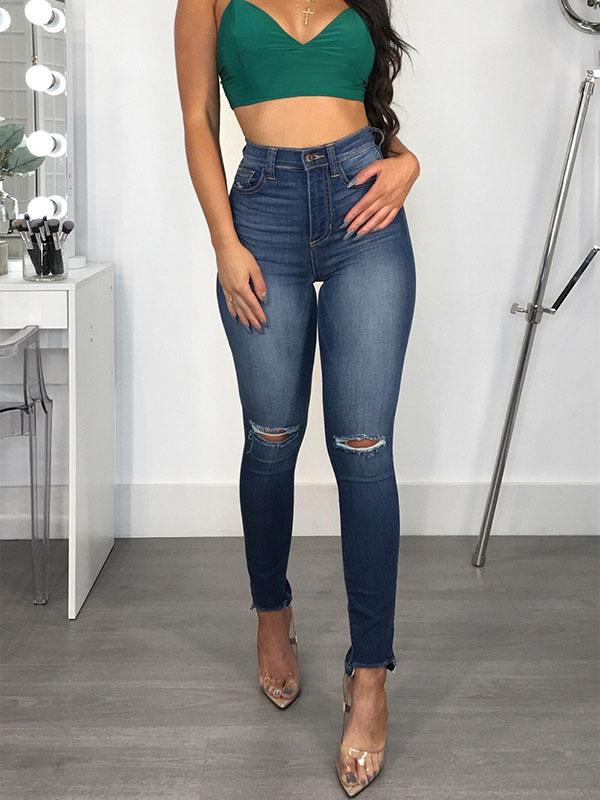 Pockets Destroyed Skinny Push Up Butt High Waist Women Jeans Boyfriend Jeans