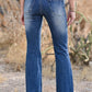 Solid Color Zipper Destroyed Pockets Long Flare Pants High Waist Flare Women Fashion Jeans