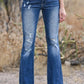 Solid Color Zipper Destroyed Pockets Long Flare Pants High Waist Flare Women Fashion Jeans