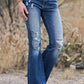 Solid Color Zipper Destroyed Pockets Long Flare Pants High Waist Flare Women Fashion Jeans