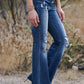Solid Color Zipper Destroyed Pockets Long Flare Pants High Waist Flare Women Fashion Jeans