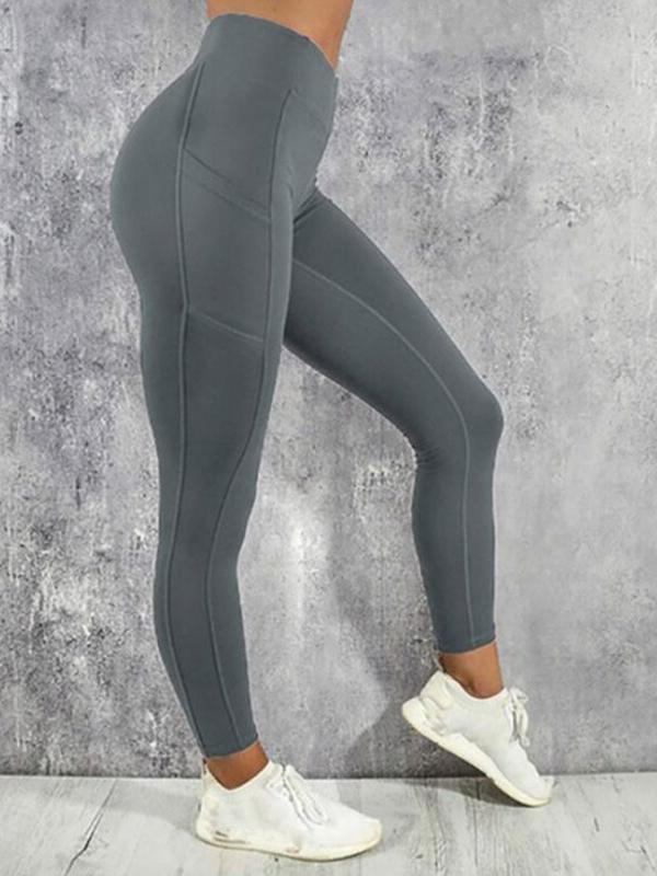 Solid Color Pockets Yoga Push Up Long High Waist Tubular Women Fashion Leggings