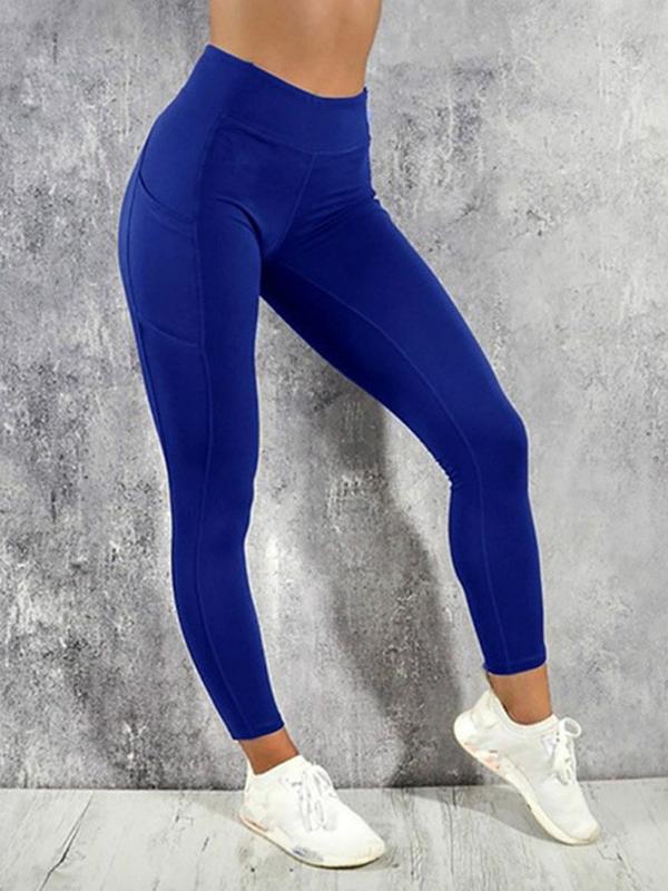 Solid Color Pockets Yoga Push Up Long High Waist Tubular Women Fashion Leggings