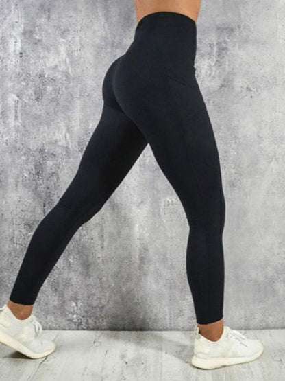 Solid Color Pockets Yoga Push Up Long High Waist Tubular Women Fashion Leggings