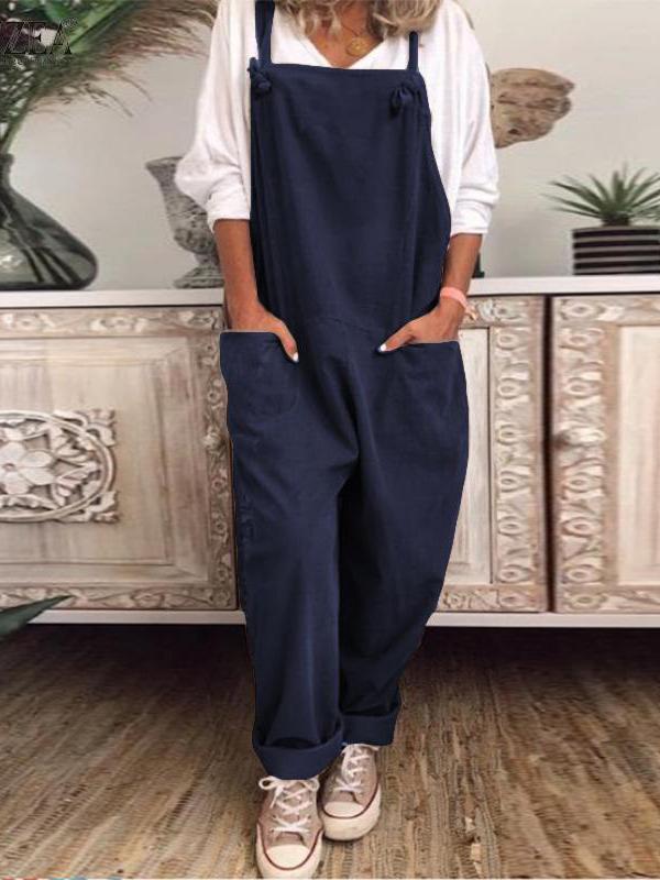 Solid color pockets long oversize women fashion dungarees