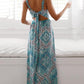 Floral Print Lacing Deep V-Neck Spaghetti Straps A-Line Maxi Dress Women's Fashion Wedding Dress