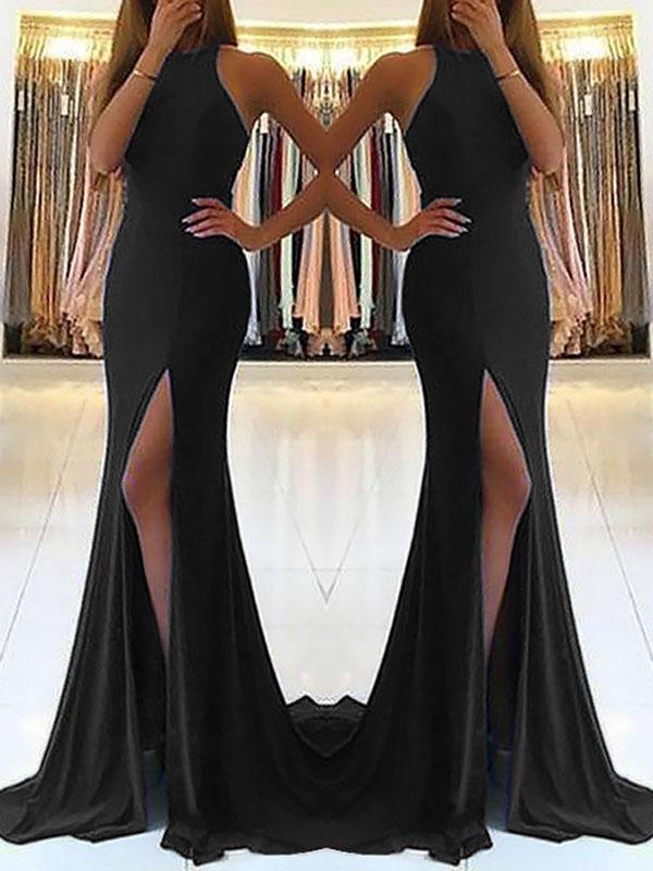 Cut Out Slit Round Neck Sleeveless Women Maxi Dresses Evening Dress Ball Gown