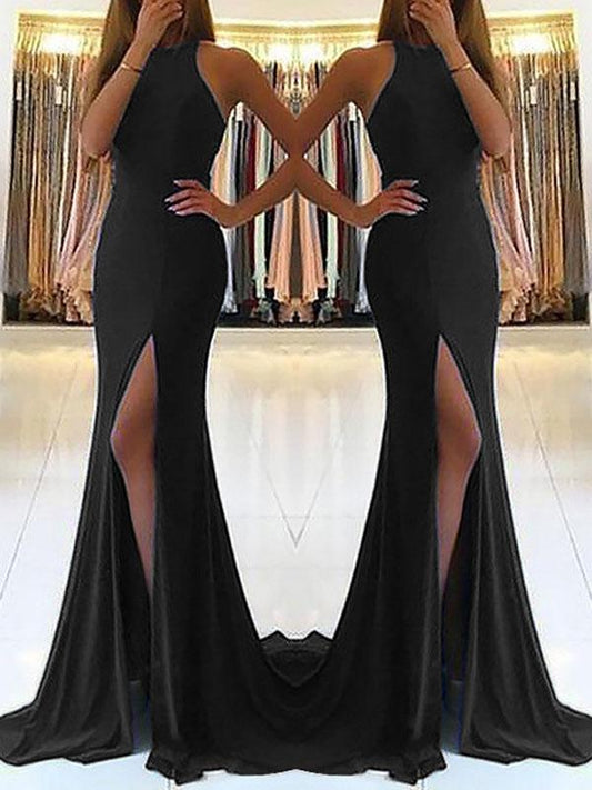 Cut Out Slit Round Neck Sleeveless Women Maxi Dresses Evening Dress Ball Gown