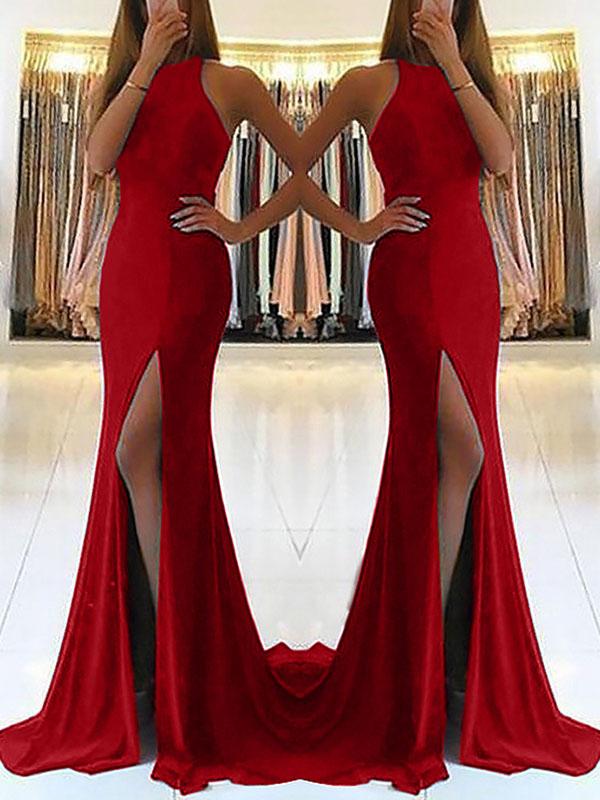 Cut Out Slit Round Neck Sleeveless Women Maxi Dresses Evening Dress Ball Gown