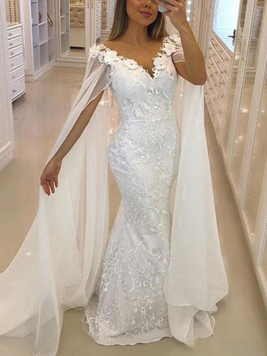 Lace Backless Mesh V Neck Sleeveless Maxi Dresses Women Fashion Wedding Dress