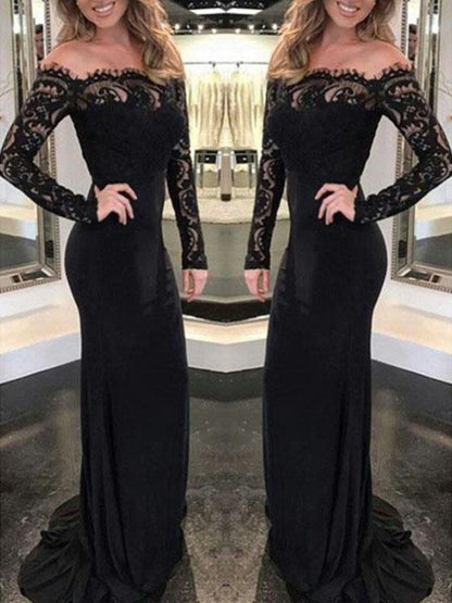 Lace Off Shoulder Long Sleeve Mermaid Elegant Maxi Dress Evening Dress