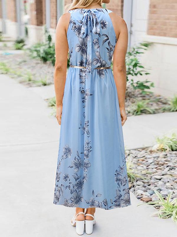 Floral Halter Round Neck Sleeveless Women Maxi Dresses Elegant Dress Summer Dress