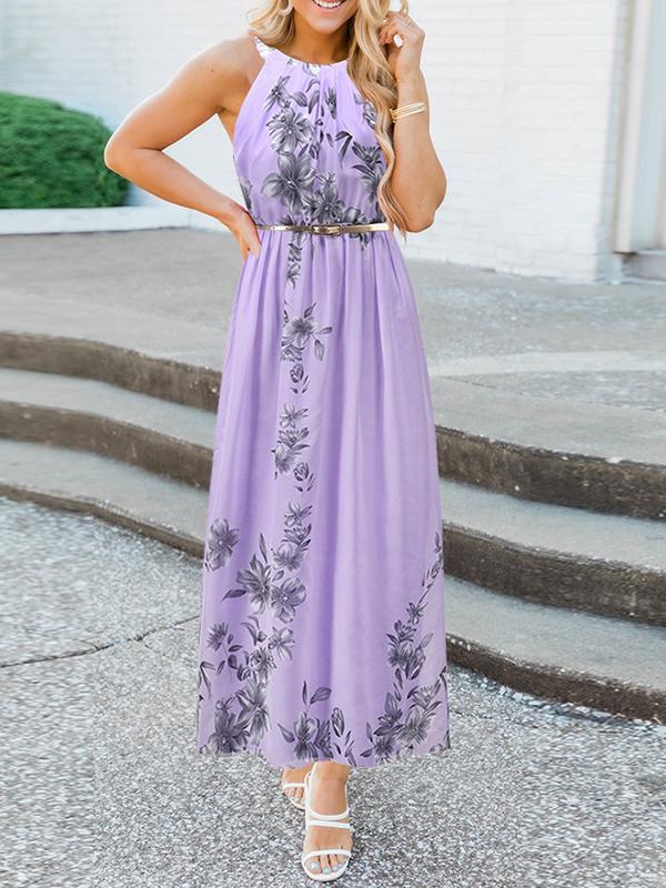 Floral Halter Round Neck Sleeveless Women Maxi Dresses Elegant Dress Summer Dress