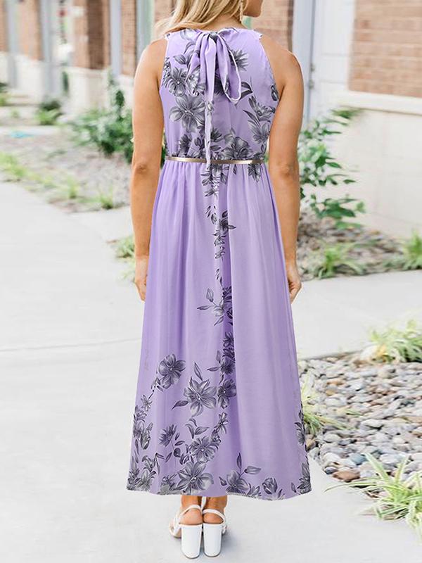 Floral Halter Round Neck Sleeveless Women Maxi Dresses Elegant Dress Summer Dress