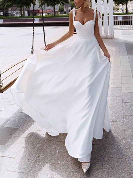 Backless Boat Neck Spaghetti Straps Women's Maxi Dresses Wedding Dress