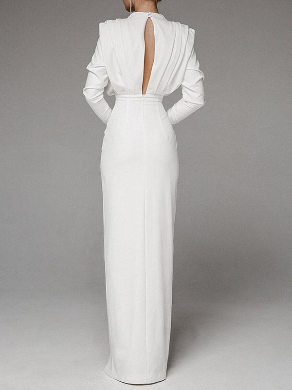 Side Slit Cut Out Zipper Round Neck Long Sleeve Maxi Dress Women Fashion Evening Dress