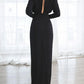 Side Slit Cut Out Zipper Round Neck Long Sleeve Maxi Dress Women Fashion Evening Dress