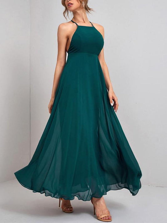 Back lacing spaghetti straps A-line maxi dress women fashion evening dress