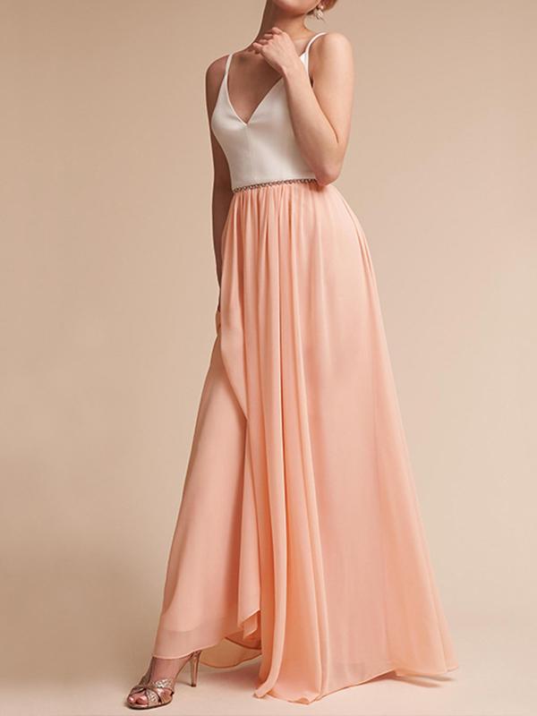 Pleated backless v-neck spaghetti straps women maxi dresses evening dress