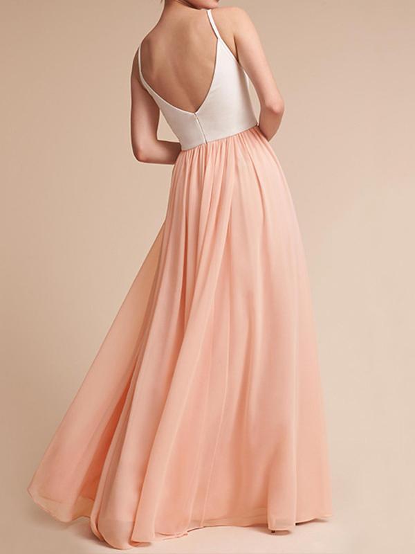 Pleated backless v-neck spaghetti straps women maxi dresses evening dress