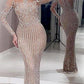 Glitter Fishtail Round Neck Long Sleeve Women Maxi Dresses Tight Dress Evening Dress Ball Gown