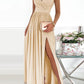 One Shoulder Slit Pleated Cut Out Sleeveless Women Maxi Dresses Evening Dress