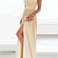 One Shoulder Slit Pleated Cut Out Sleeveless Women Maxi Dresses Evening Dress